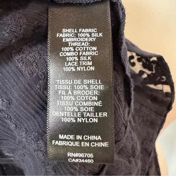 Rebecca Taylor Navy Sheer Silk Lace Split V-Neck Blouse size 2 Romantic Coquette - Picture 7 of 9